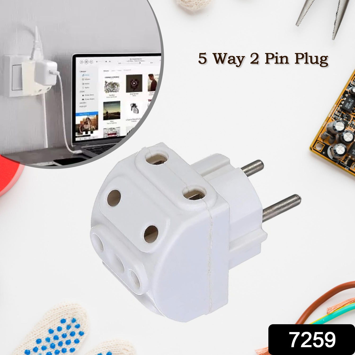 5-way 2 Pin Multi-plug Socket Converter (1 Pc) 5-way 2 Pin Multi-plug Socket Converter (1 Pc)